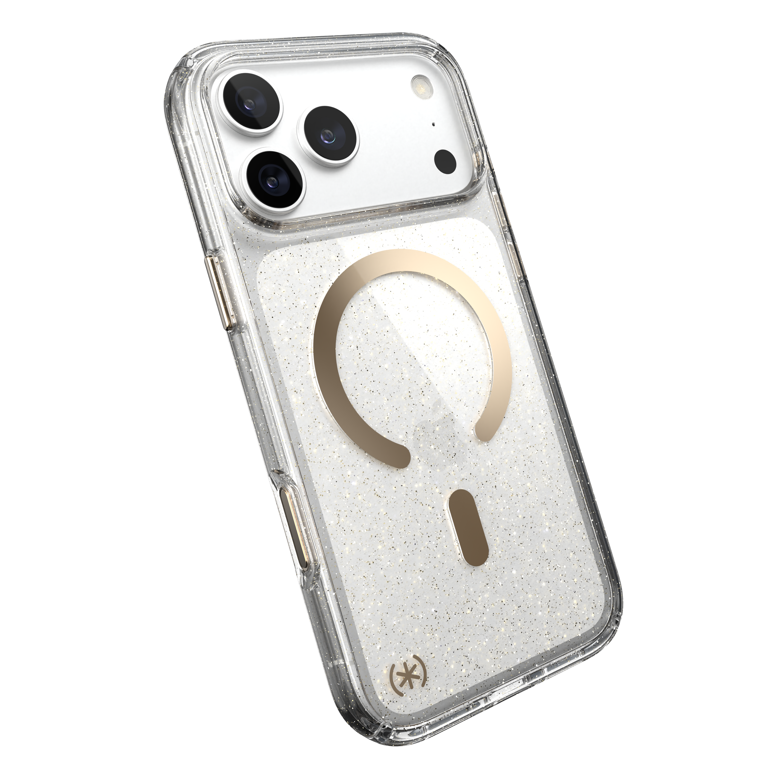 Back. Speck - Presidio Lux Case with MagSafe for Apple iPhone 18 Pro Max / iPhone 17 Pro Max - Clear/Gold Glitter.