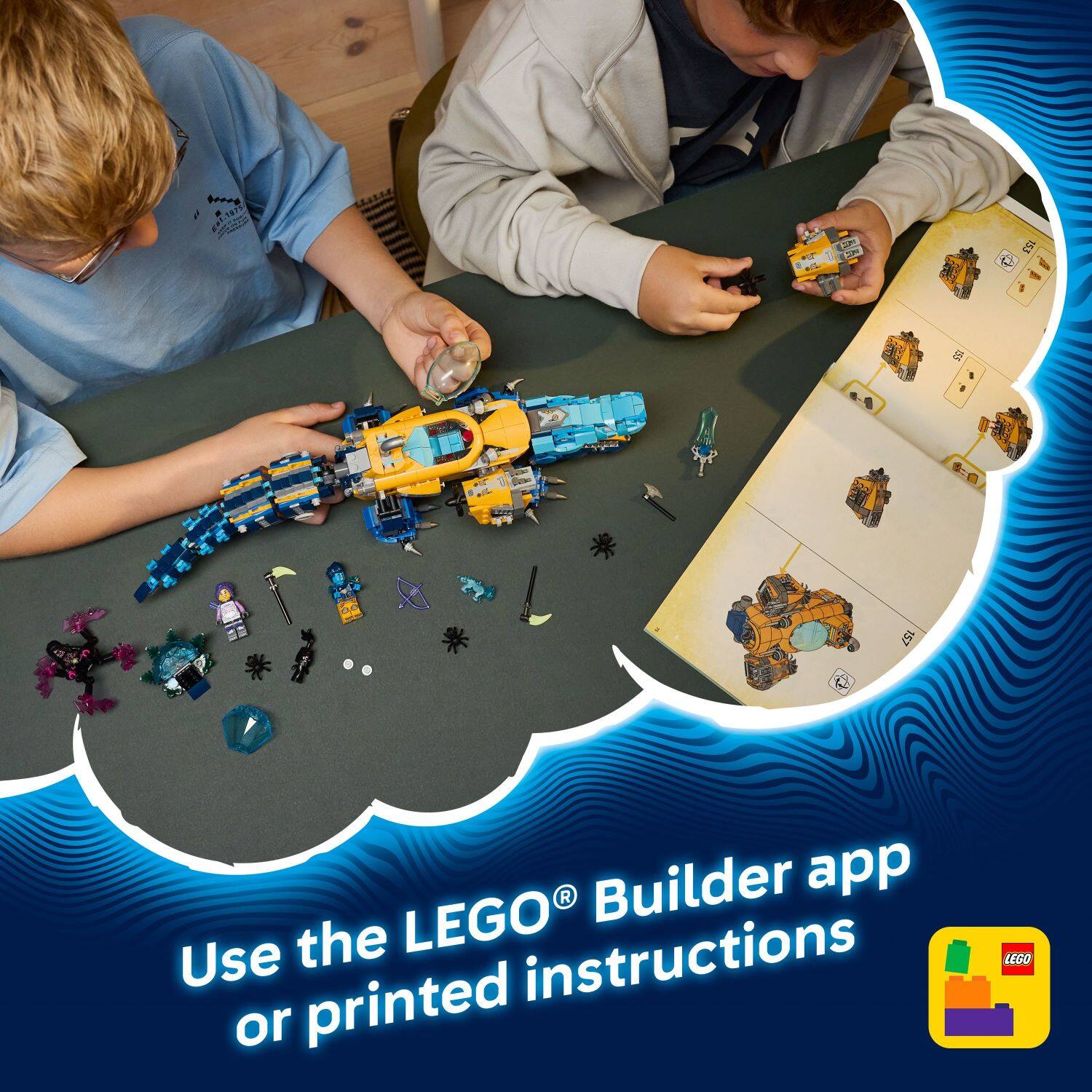 Use the LEGO® Builder app or printed instructions