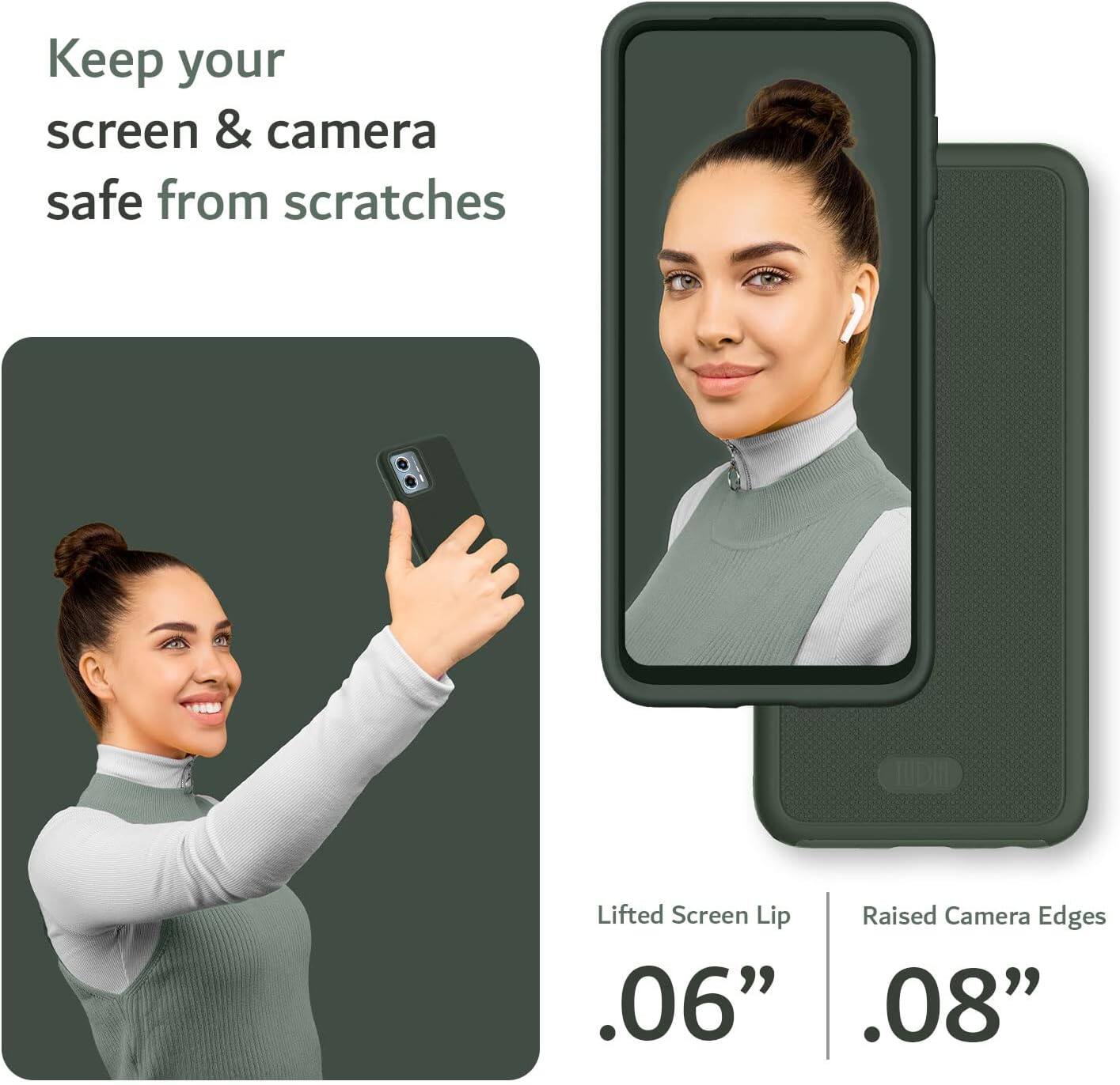 Keep your screen & camera safe from scratches

Lifted Screen Lip .06"  
Raised Camera Edges .08"