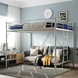 Winado - 67" Full Size with Flat Ladder Heavy Duty Metal Single Bunk Bed Loft Bed with Safety Guard Rails for Kids Teens Adults - Gray