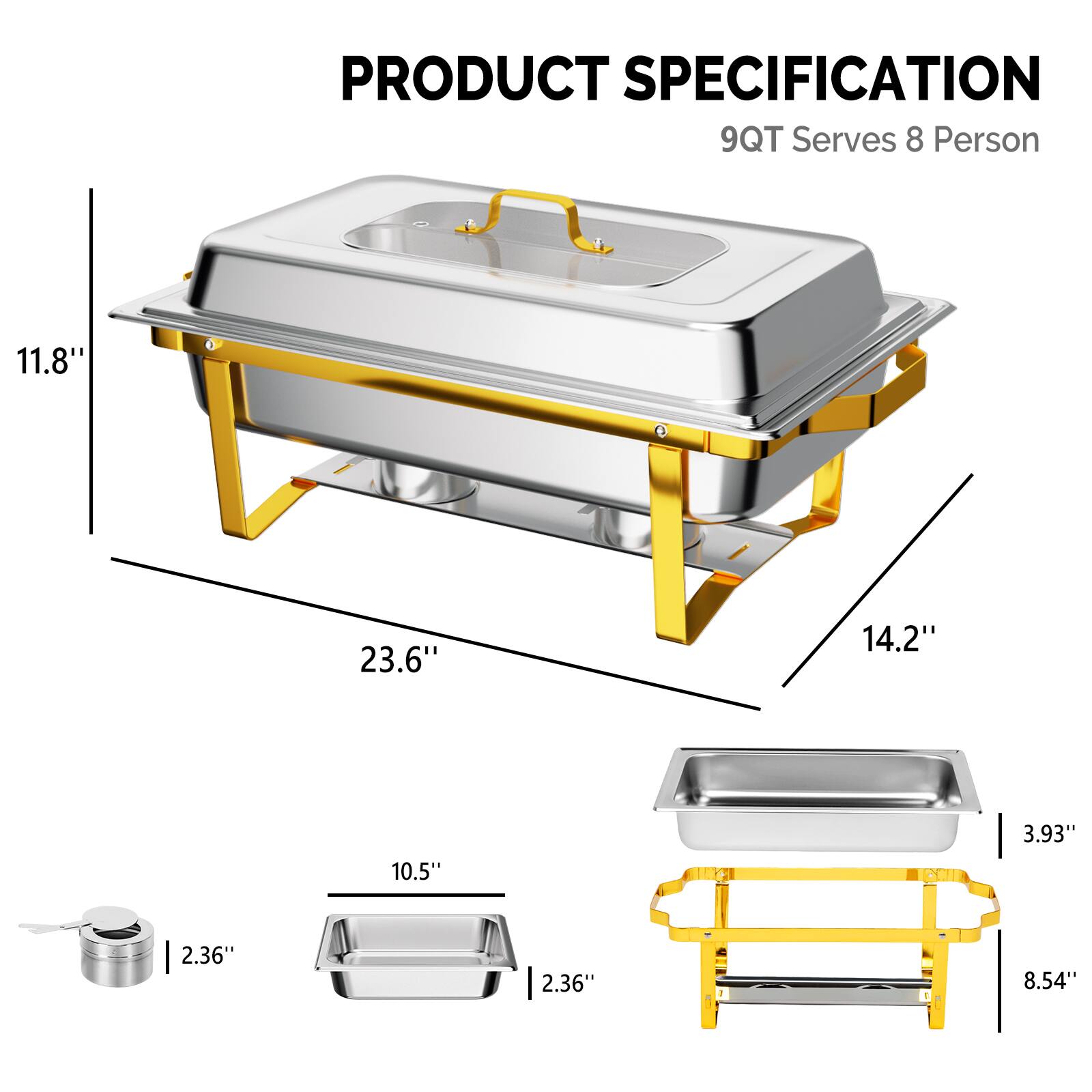 PRODUCT SPECIFICATION  
9QT Serves 8 Person

- 11.8"
- 23.6"
- 14.2"
- 3.93"
- 10.5"
- 2.36"
- 2.36"
- 8.54"