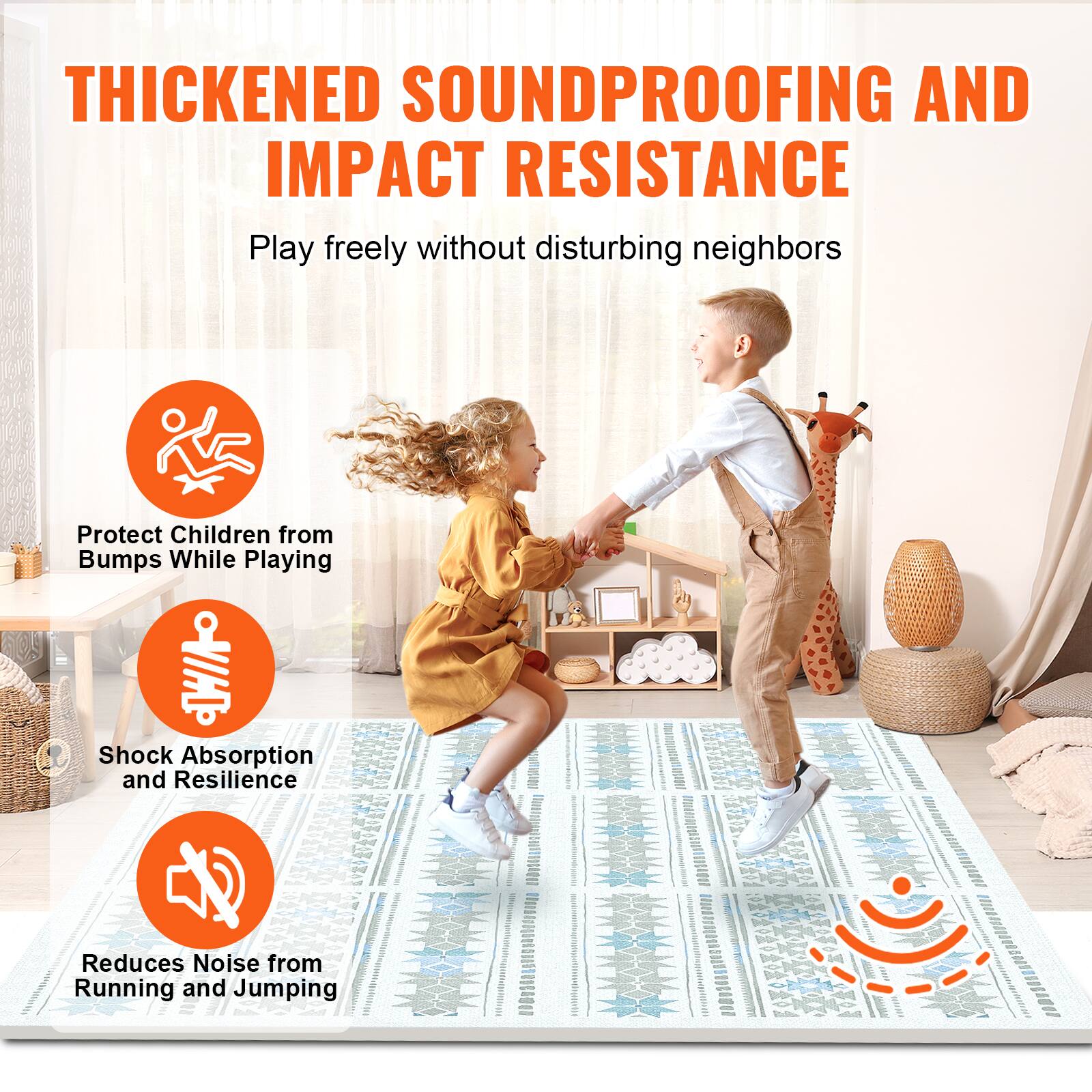 THICKENED SOUNDPROOFING AND IMPACT RESISTANCE

Play freely without disturbing neighbors

Protect Children from Bumps While Playing

Shock Absorption and Resilience

Reduces Noise from Running and Jumping