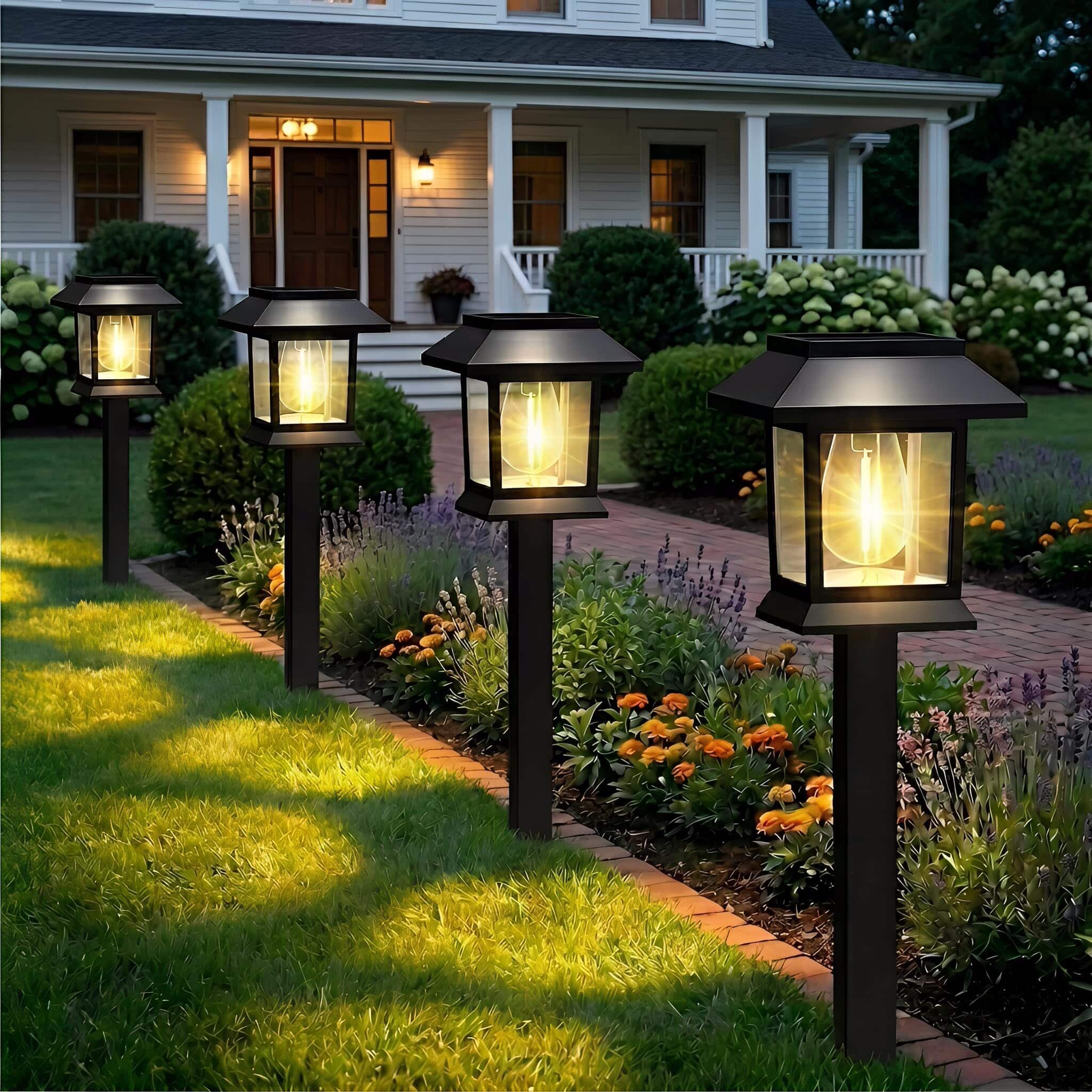 Dazzed Corner - 12-Pack Waterproof Solar Pathway Lights for Garden & Walkway - Black