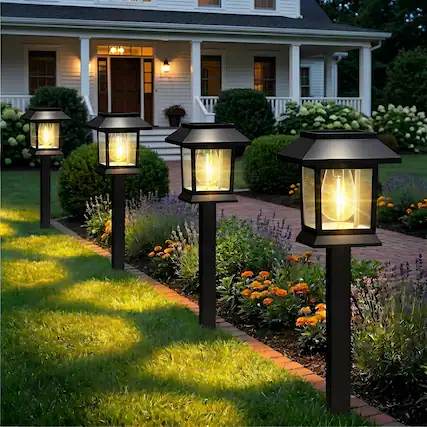 Front. Dazzed Corner - 12-Pack Black Waterproof Solar Pathway Lights for Garden & Walkway - Black.