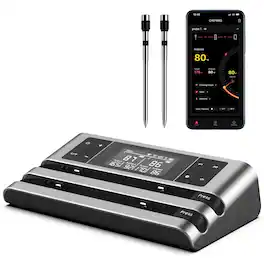 GlowWise - Smart Meat Thermometer with Dual-Sensor Probe & 500FT Remote for Grill, Oven, BBQ, Smoker - Gray