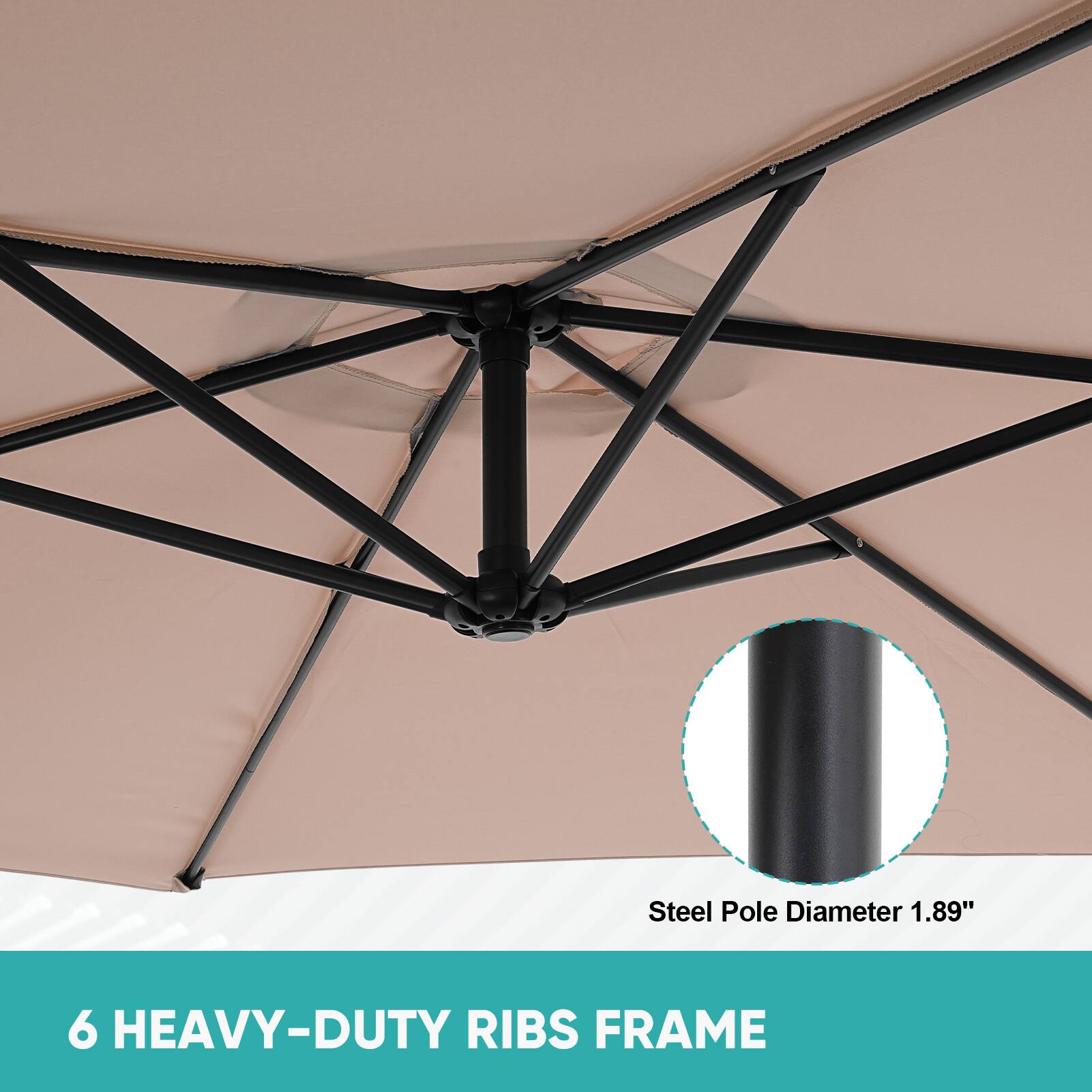 Steel Pole Diameter 1.89"  
6 HEAVY-DUTY RIBS FRAME