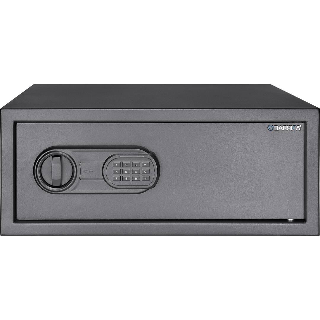 Left. Barska - 1.2 Cu. Ft Digital Keypad Safe-LED Interior Light, Extra-Wide for Laptops, Silent Mode, Steel Security Safe - Black.