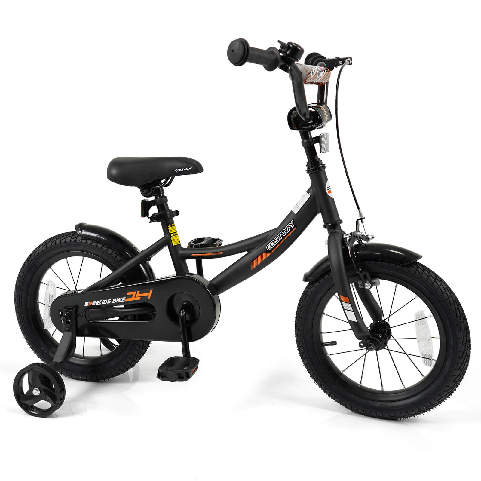 Costway - 14" Kids Bike with Removable Training Wheels Adjustable Seat & Handlebar Handbrake - Black