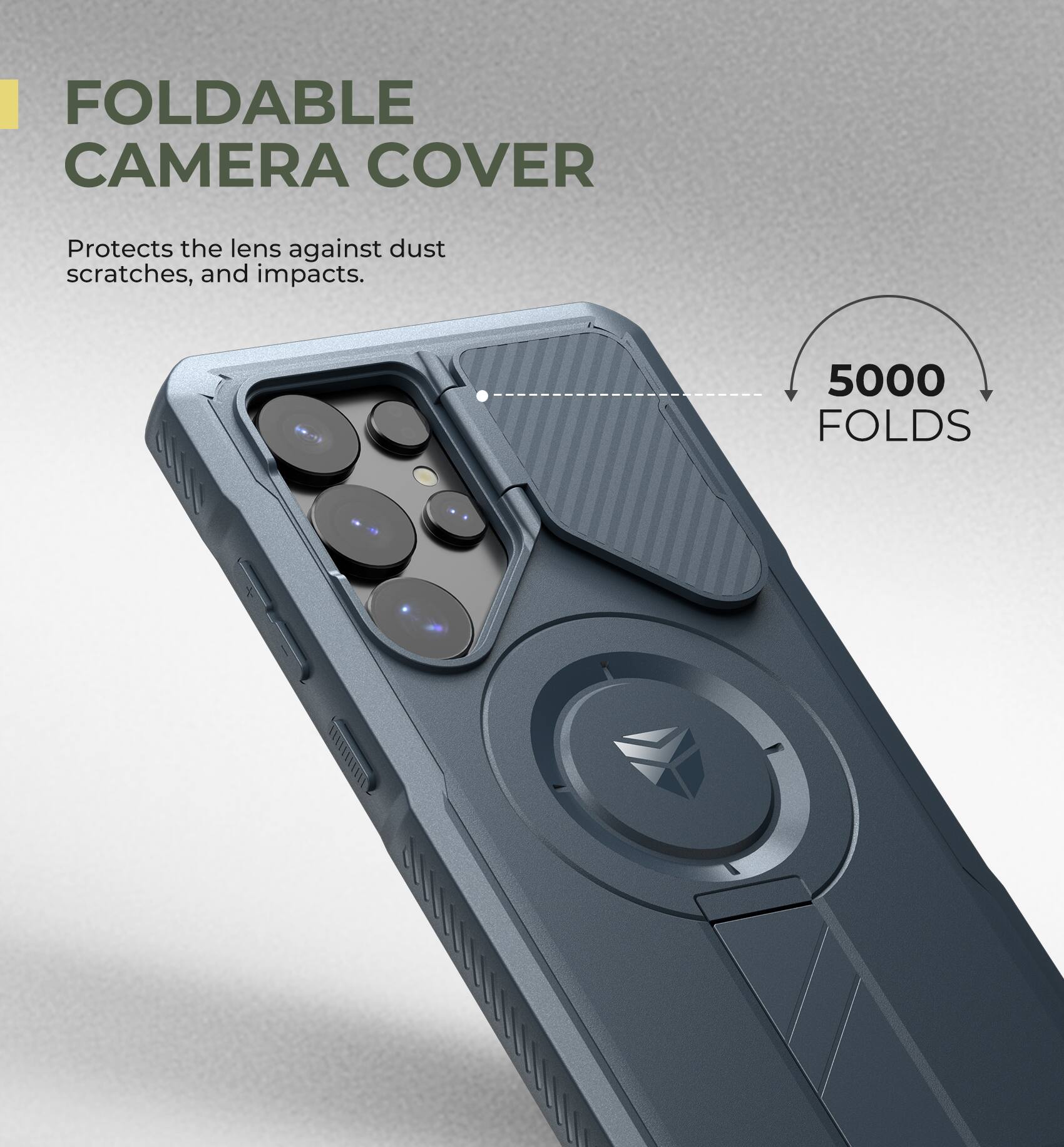 FOLDABLE CAMERA COVER
Protects the lens against dust scratches, and impacts.
5000 FOLDS