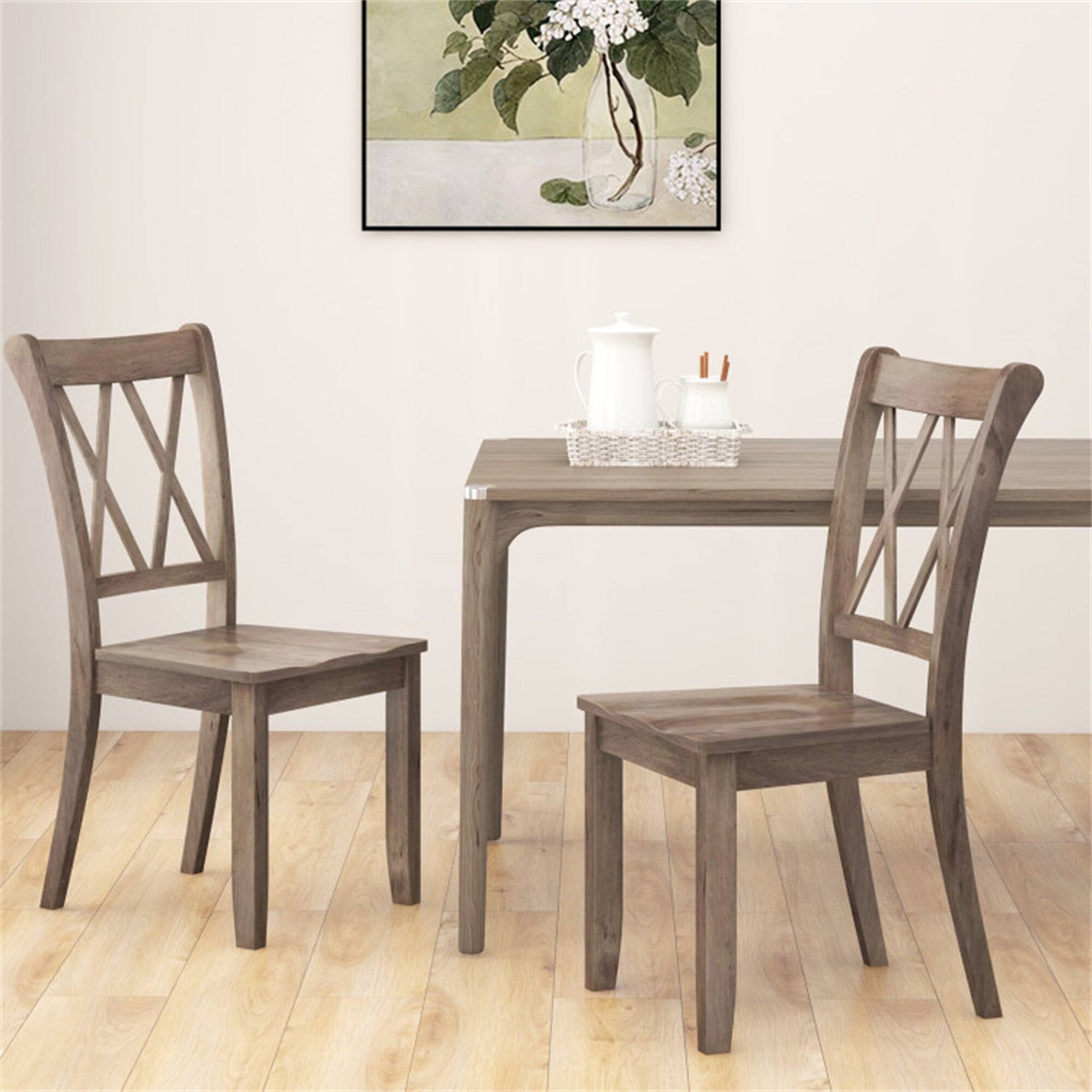 Back. Pefilos - Set of 2 Cross Back Rubber Wood Dining Chairs, Brown - Brown.