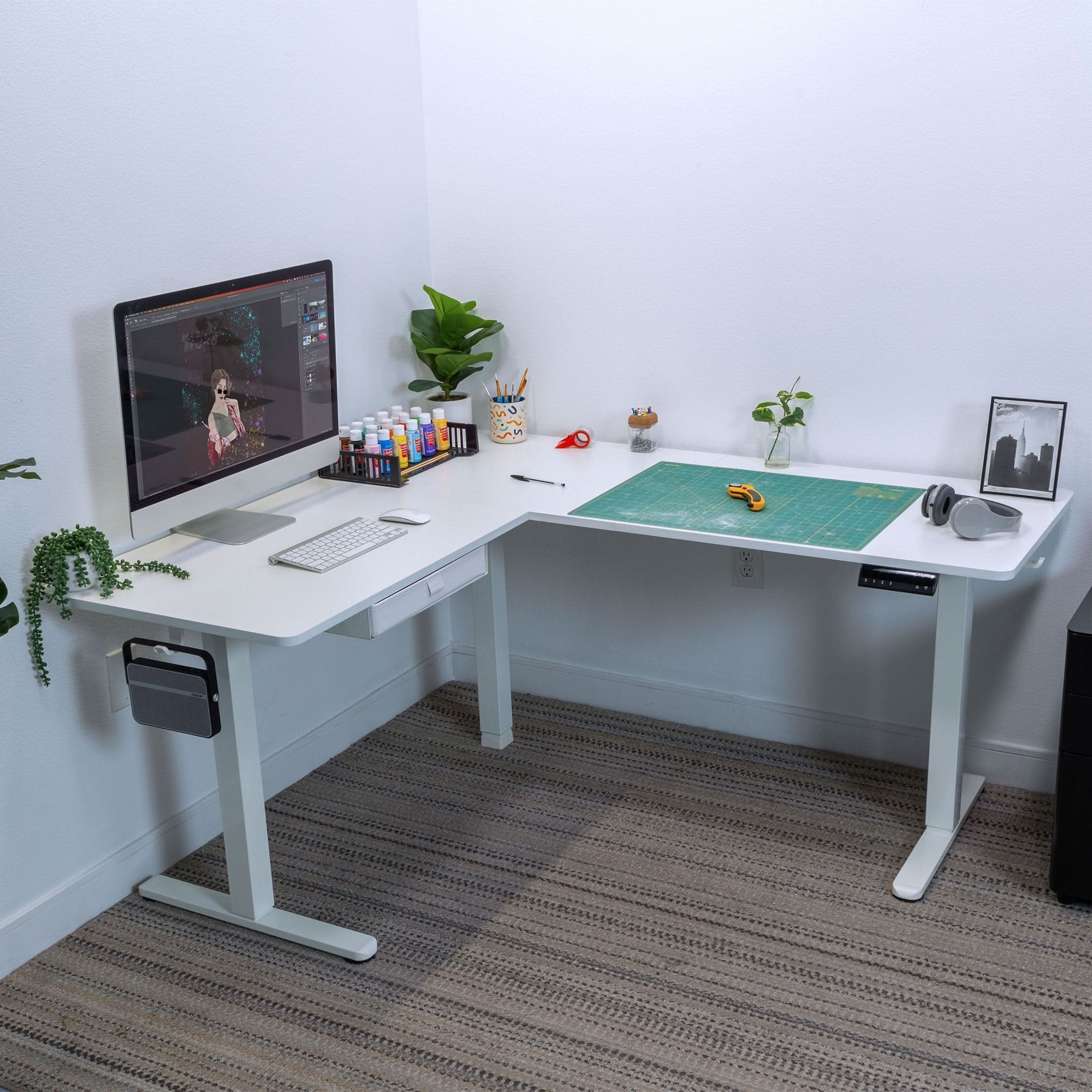 Alt View 4. Mount-It! - Large Electric Height Adjustable Corner Sit-Stand Desk with Dual Motor & Memory Control White Frame and White Tabletop - White.