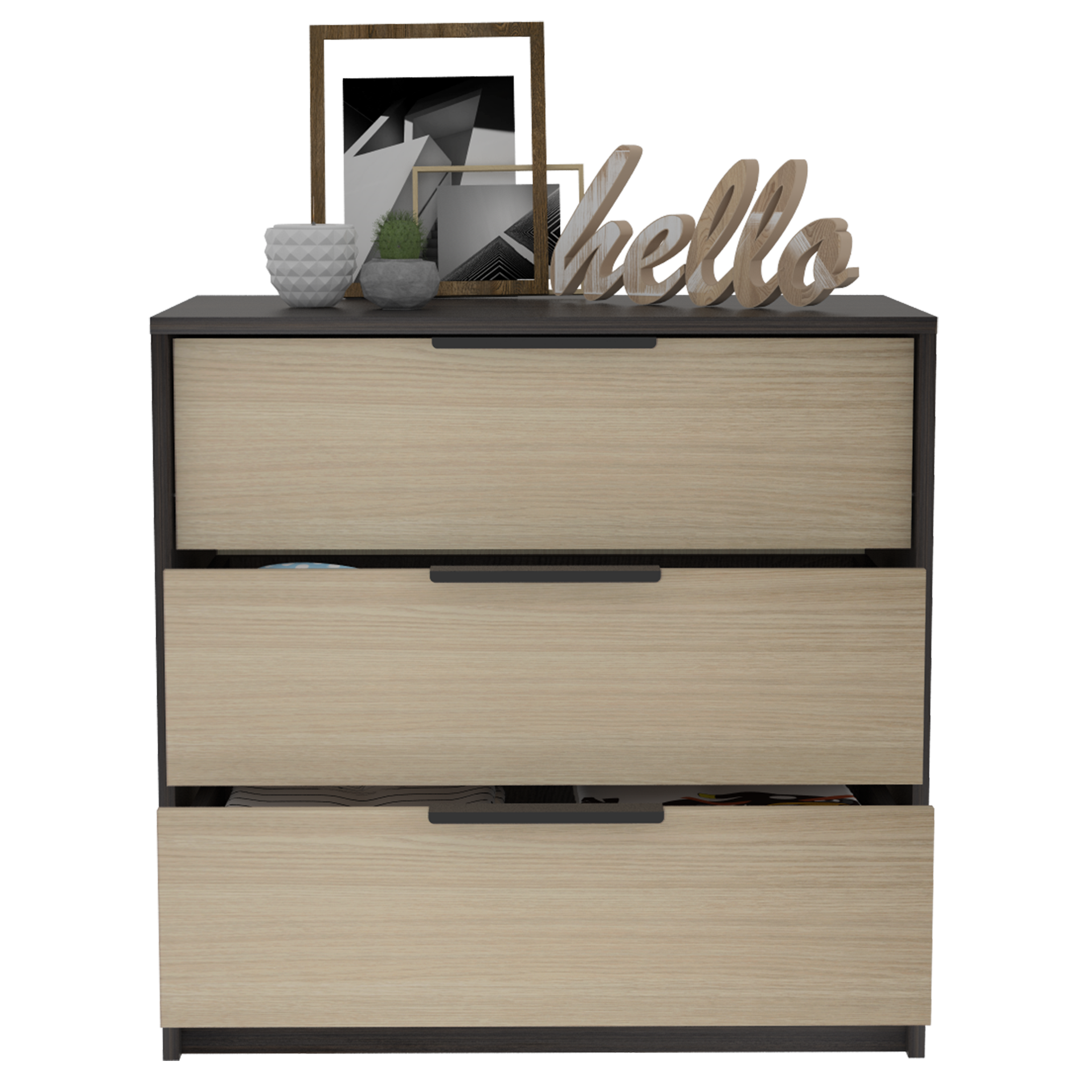 Alt View 2. TuHome - Kaia 3 Drawers Dresser, Superior Top - Black / Pine.