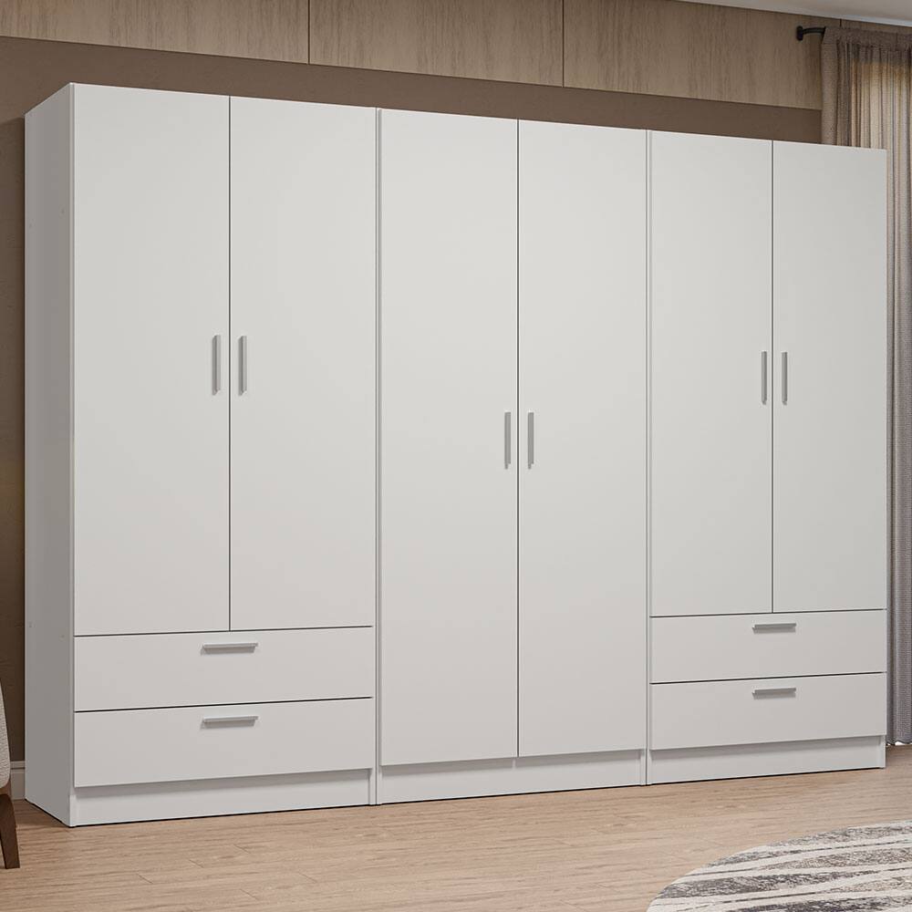 Angle. Madesa - MADESA 6 Doors 4 Drawers Wardrobe Set with Shelves and Hanging Space 94"L- White - White.