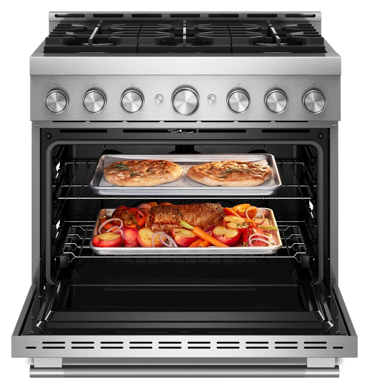 Alt View 2. KitchenAid - 5.1 Cu. Ft Commercial Gas Range with No Preheat Air Fry Mode and 6 Burner - Stainless Steel.