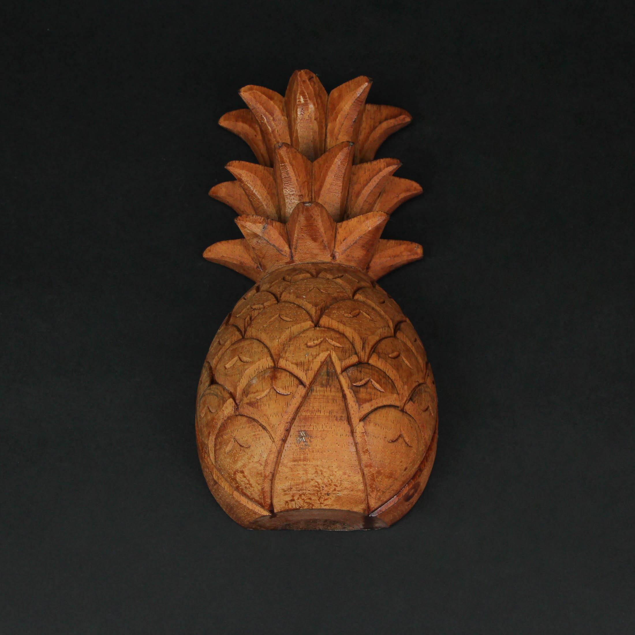Alt View 4. Zeckos - Hand Carved Wooden Pineapple Hanging Wall Décor Art Sculpture 9.75 Inches High - Brown.