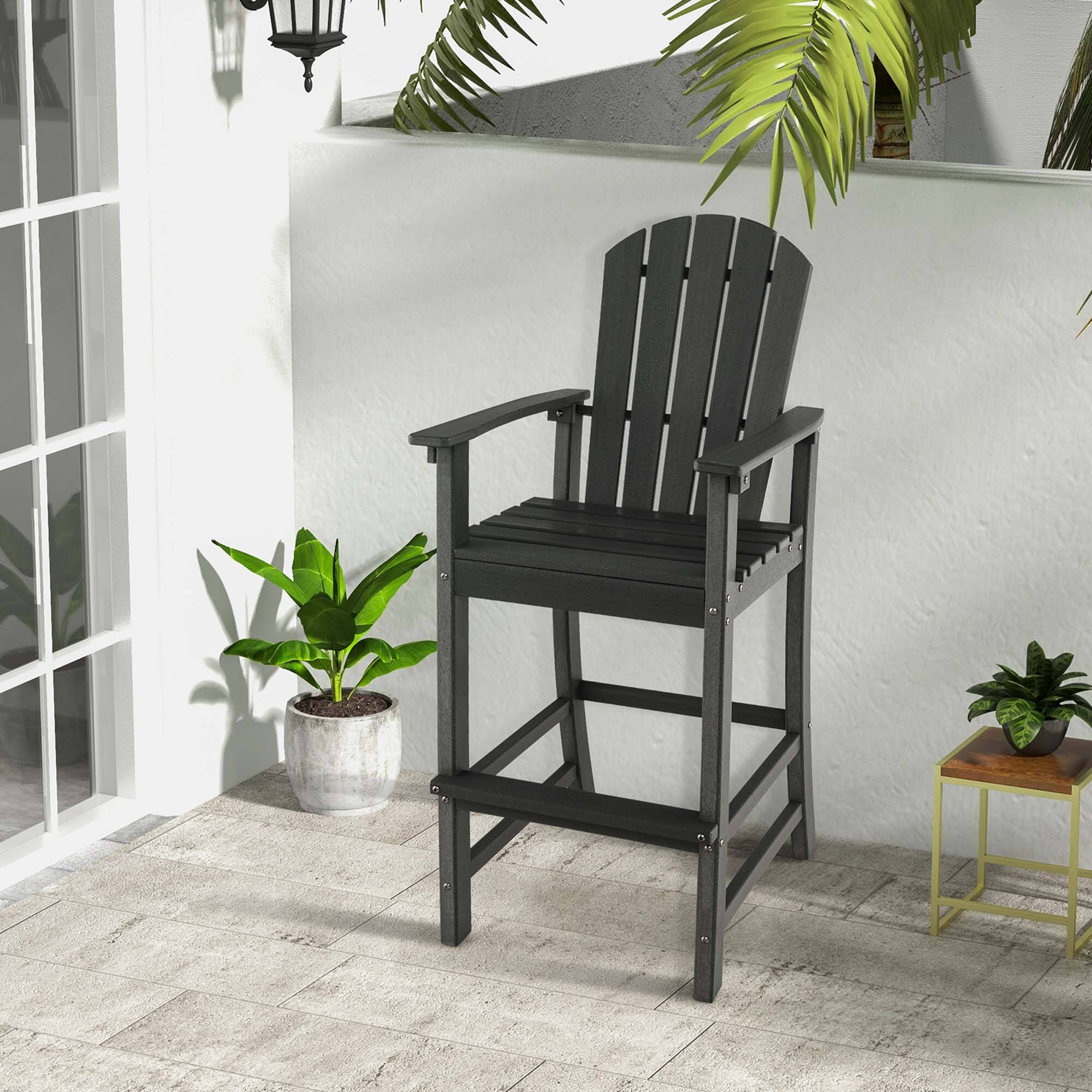 Alt View 2. Costway - Costway Outdoor HDPE Bar Height Stool Patio Tall Chair Armrest Footrest All Weather - Black.