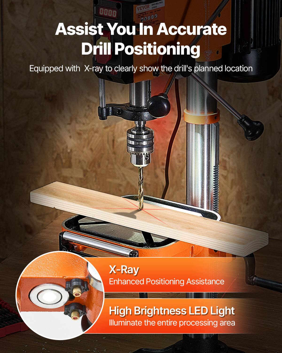 Assist You In Accurate Drill Positioning

Equipped with X-ray to clearly show the drill's planned location

X-Ray Enhanced Positioning Assistance

High Brightness LED Light Illuminate the entire processing area