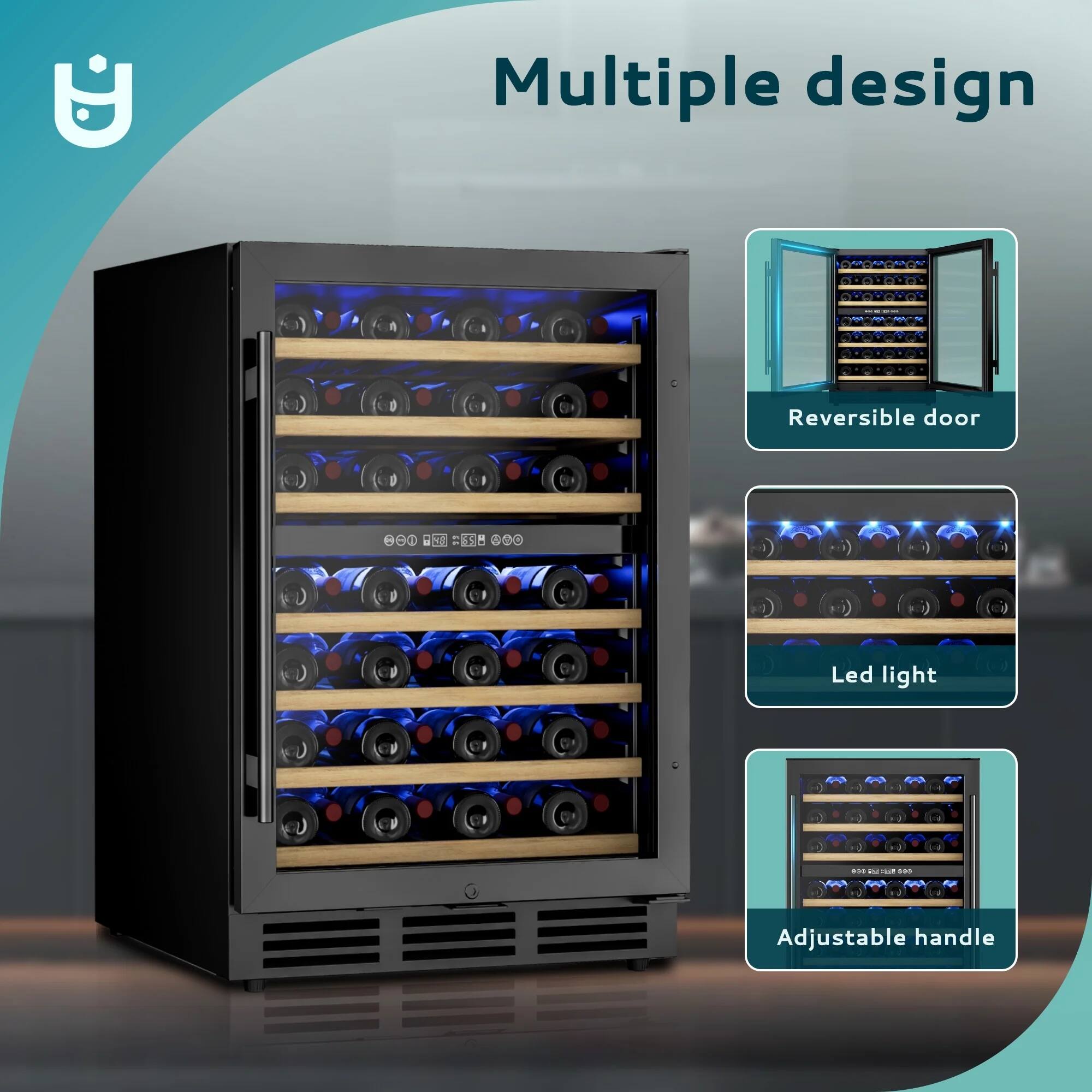 Multiple design  
Reversible door  
Led light  
Adjustable handle