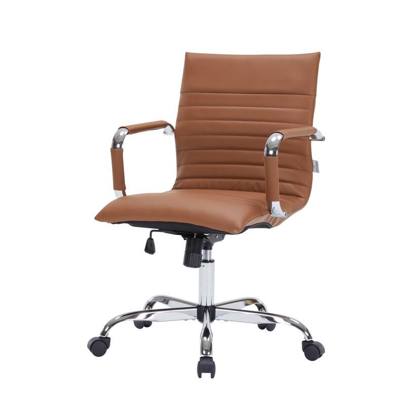 Alt View 5. LeisureMod - Harris Mid-Back Leather Office Chair Adjustable Height Tilt Computer Task Chair with 360-Degree Swivel - Light Brown.