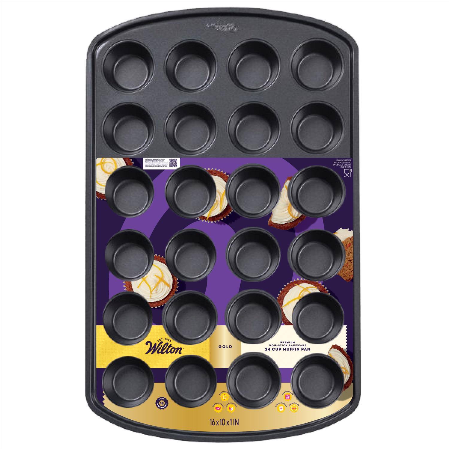 COCO COMPORT  
EST. 1929 Wilton  
GOLD  
PREMIUM NON-STICK BAKEWARE 24 CUP MUFFIN PAN  
16x10x1IN