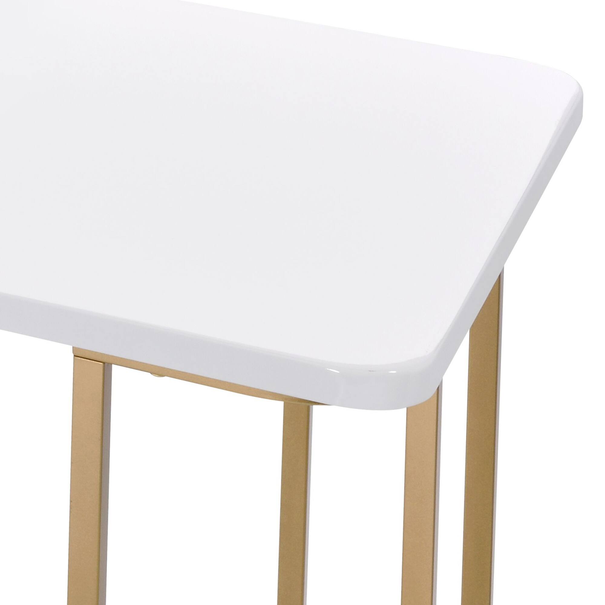 Left. GOODSILO - Contemporary White and Gold Writing Desk with Open Base Design for Home Office and Study Spaces - Gold+White.
