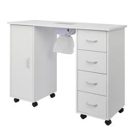 Winado - Manicure Nail Table Manicure Station Nail Desk Spa Salon Desk with Dust Fan & Drawers & Cabinet & Wheels for Beauty Home - White