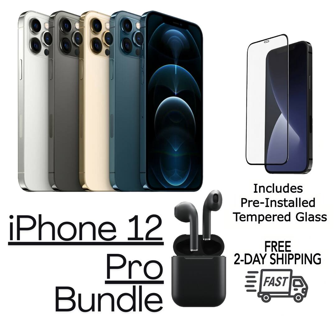 iPhone 12 Pro Bundle  
Includes Pre-Installed Tempered Glass  
FREE 2-DAY SHIPPING FAST
