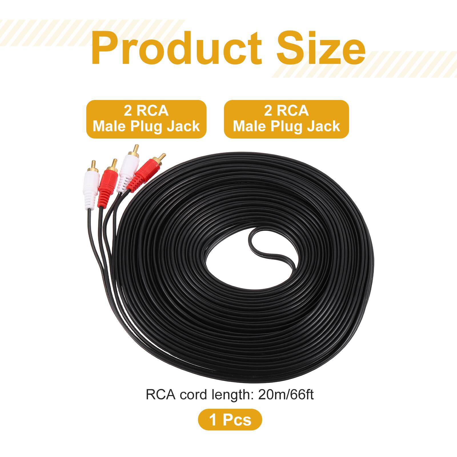 Product Size  
2 RCA Male Plug Jack  
2 RCA Male Plug Jack  
RCA cord length: 20m/66ft  
1 Pcs
