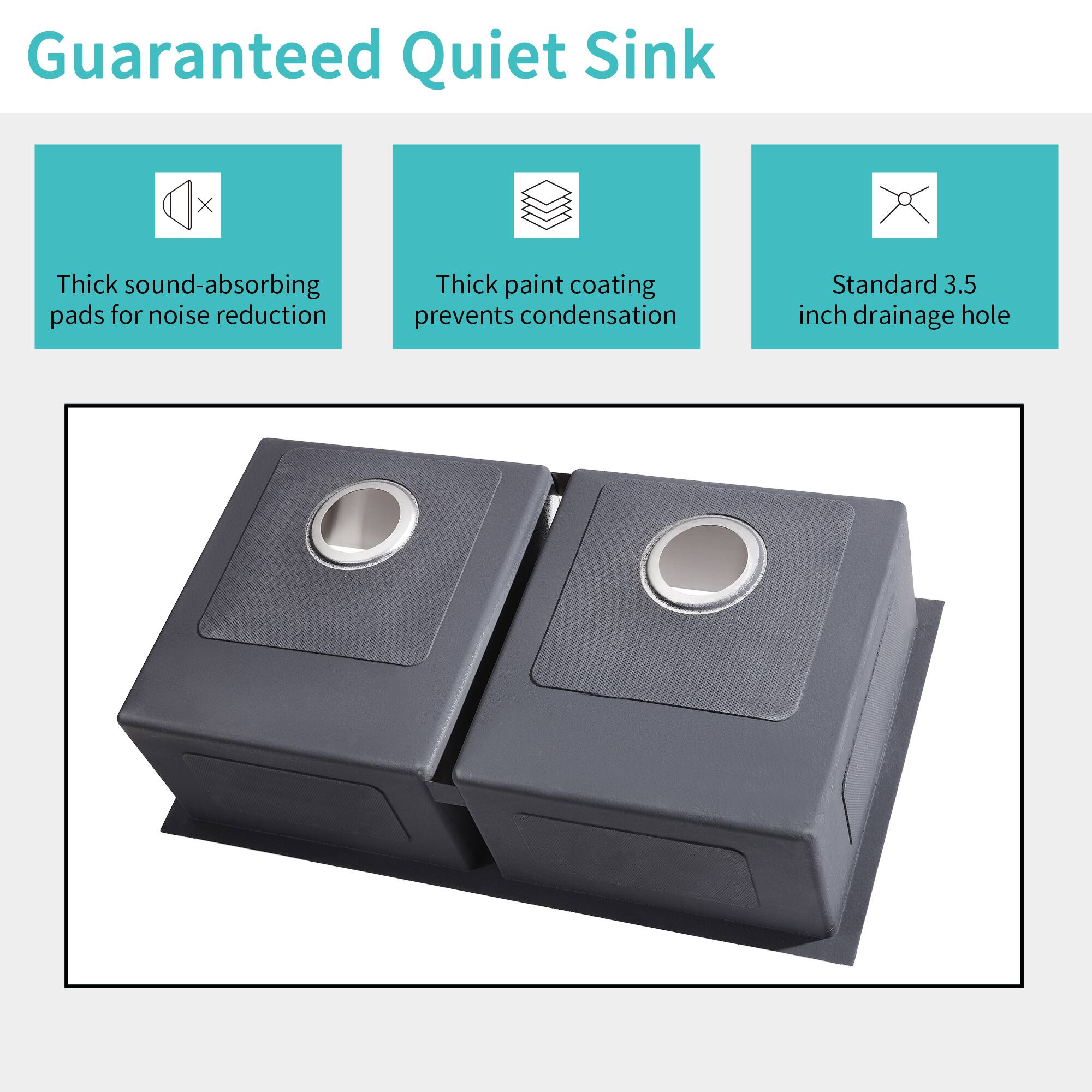 Guaranteed Quiet Sink

- Thick sound-absorbing pads for noise reduction
- Thick paint coating prevents condensation
- Standard 3.5 inch drainage hole