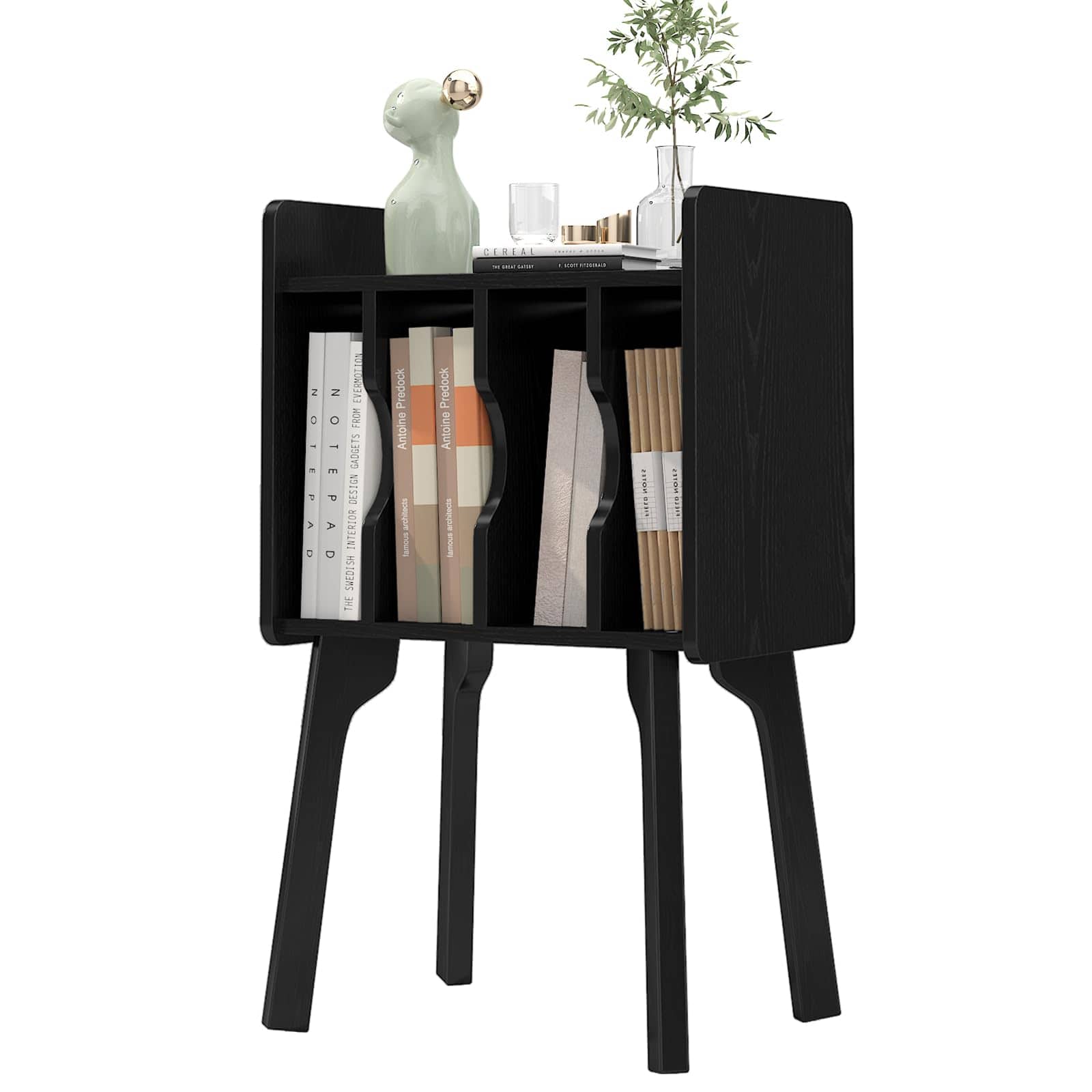 PO3TICJUNKI3 - Mid Century Modern Nightstand End Table Side With Storage Wood Coffee For Living Room And Bedroom with Socket - Black