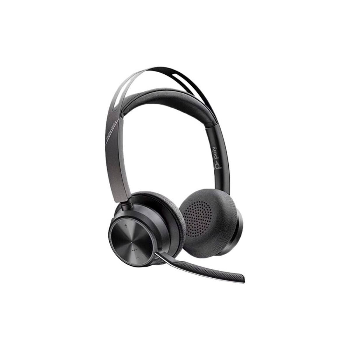 Front. HP - HP Poly Voyager Focus 2 UC Wireless Stereo Headset with USB-C Adapter, Microsoft Teams Certified - Blue.