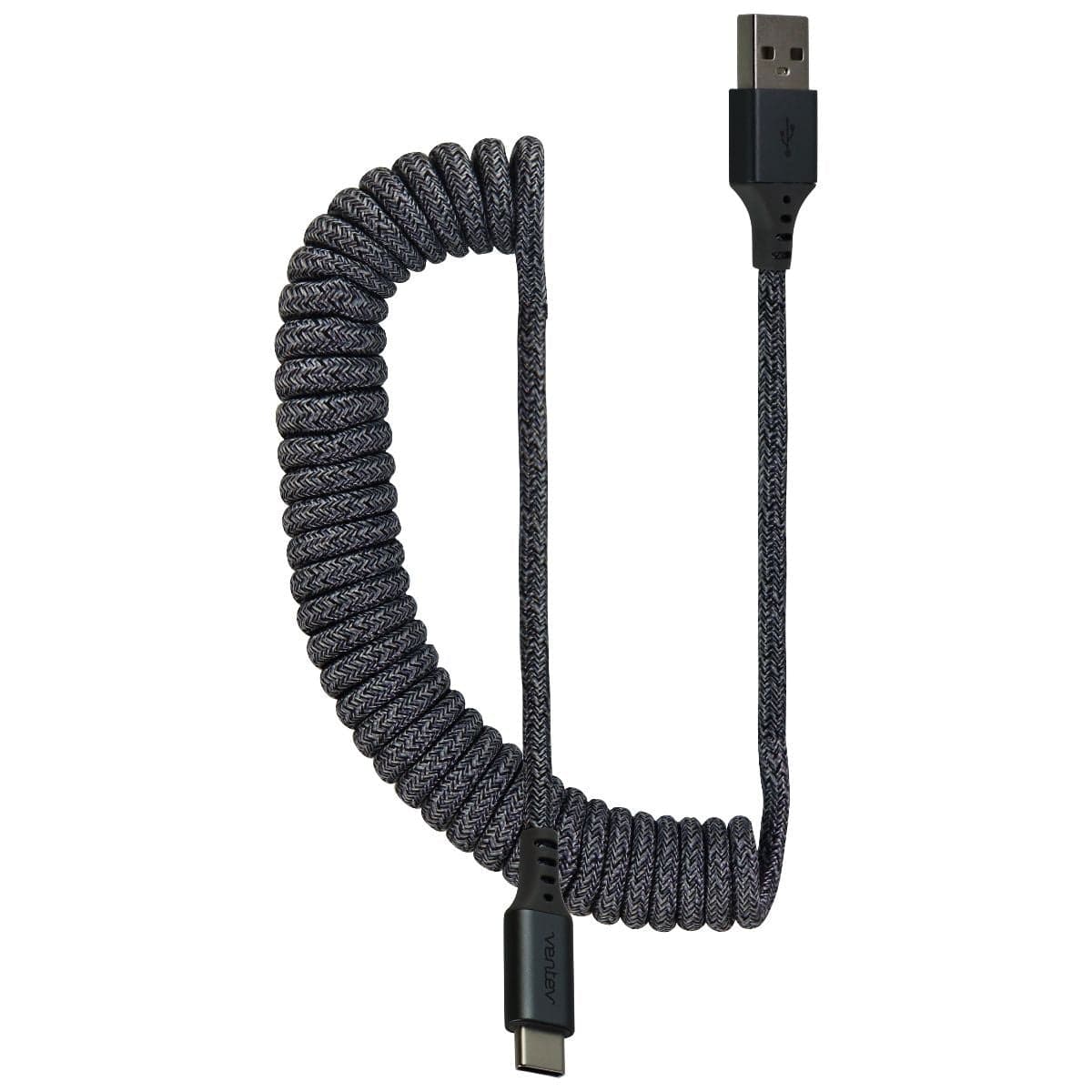 Ventev - ChargeSync 14-inch Helix Cloth Covered USB-C to USB-A Braided Cable - Gray
