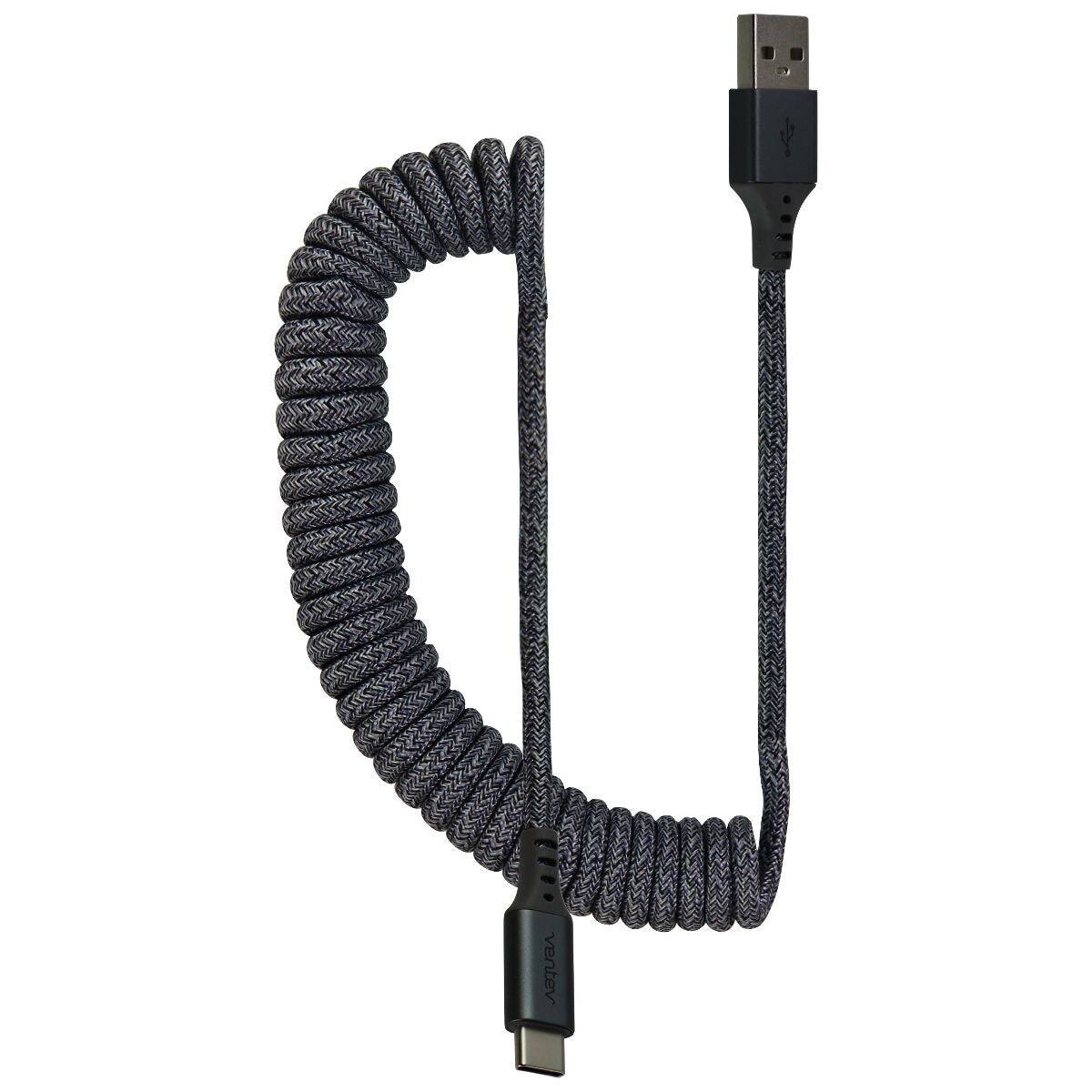 Front. Ventev - ChargeSync 14-inch Helix Cloth Covered USB-C to USB-A Braided Cable - Gray.