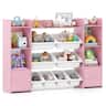 Costway - 4-Tier Large Storage Cabinet with 6 Cubbies & 8 Removable Bins Bookshelf - Pink