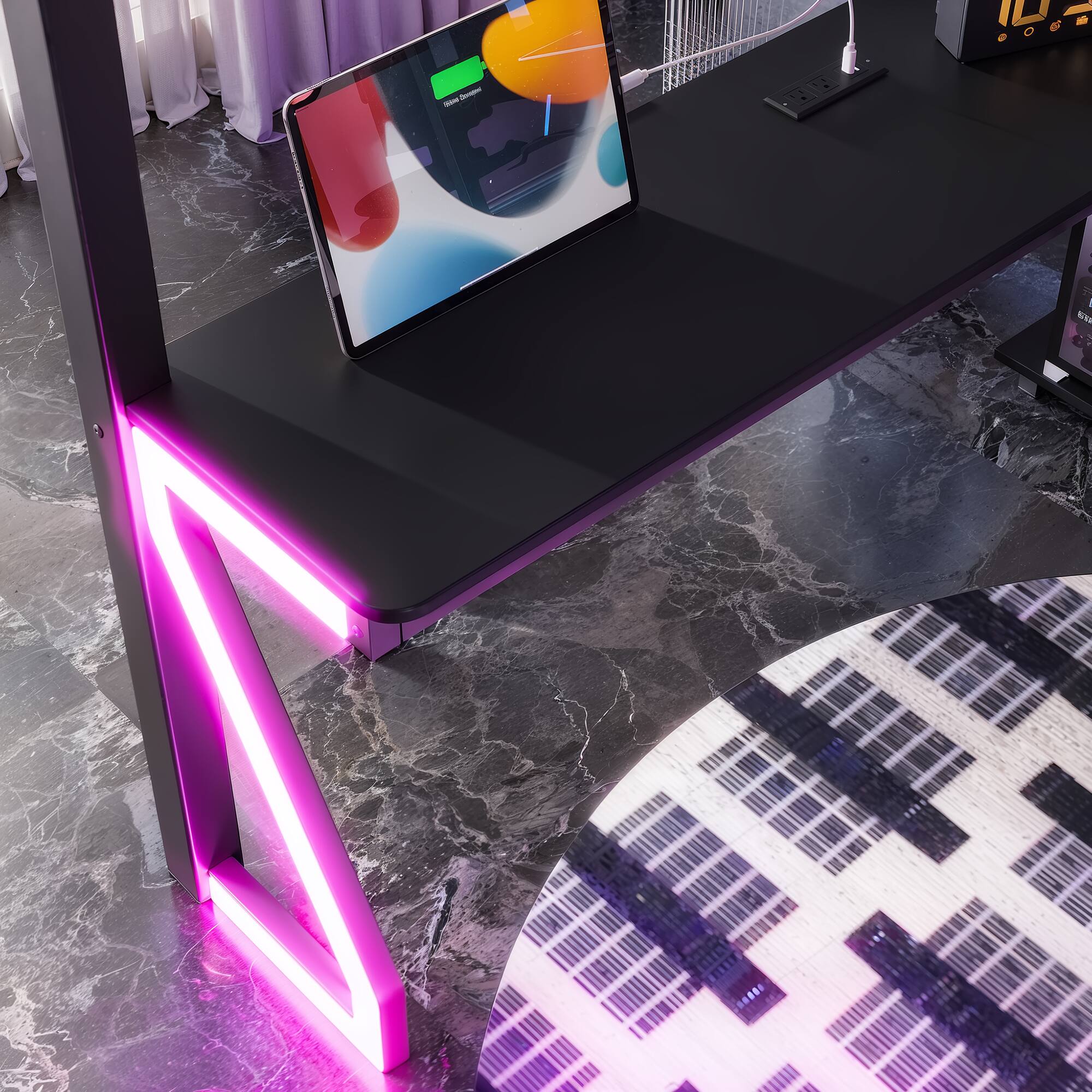 Alt View 1. Anysun - Queen Loft Bed w/ L-Shaped Desk, USB Ports, Metal Frame, Computer Tray, Peg Board, Z-Shaped LED Lights - Black.