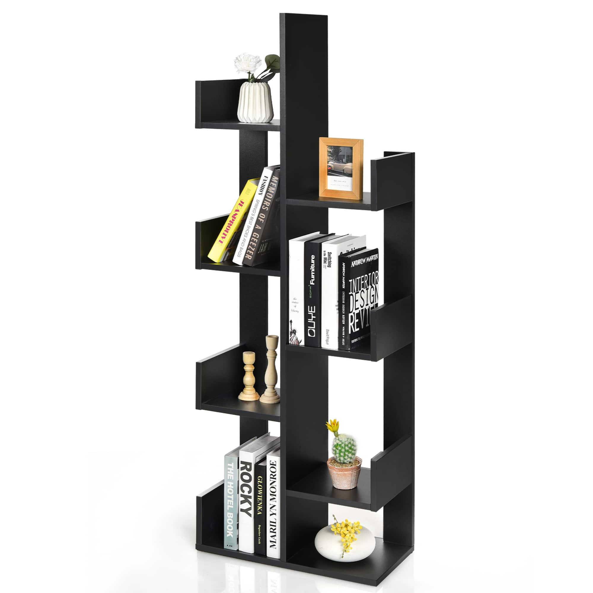 Gymax - 8-Shelf Bookcase Modern Tree Bookshelf Storage Decor Freestanding - Black