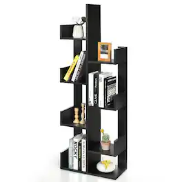 Gymax - 8-Shelf Bookcase Modern Tree Bookshelf Storage Decor Freestanding - Black