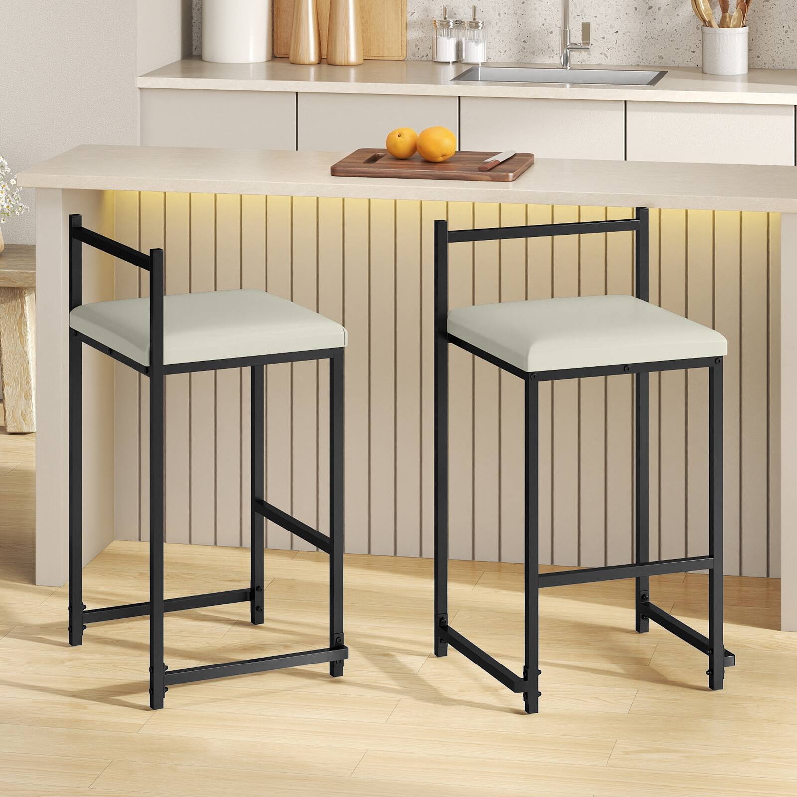 Alt View 1. Gymax - Gymax 26'' Stackable Counter Height Bar Stools Set of 2 w/Back Metal Frame & Footrest Black - Black.