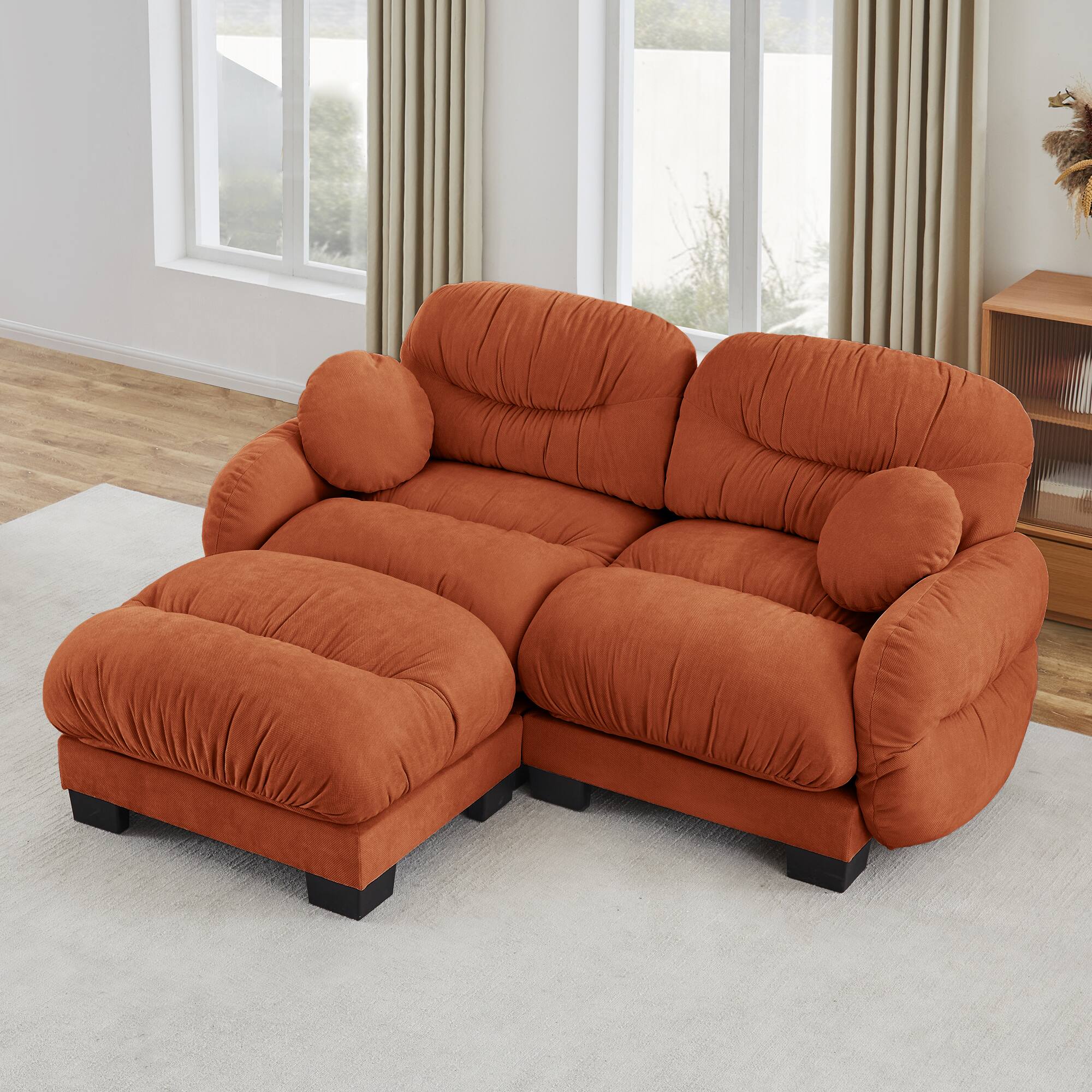 Angle. Anysun - L Shape Sectional Couch with Ottoman, Chenille Fabric, High-Density Foam & Curved Armrests for Living Room - Orange.