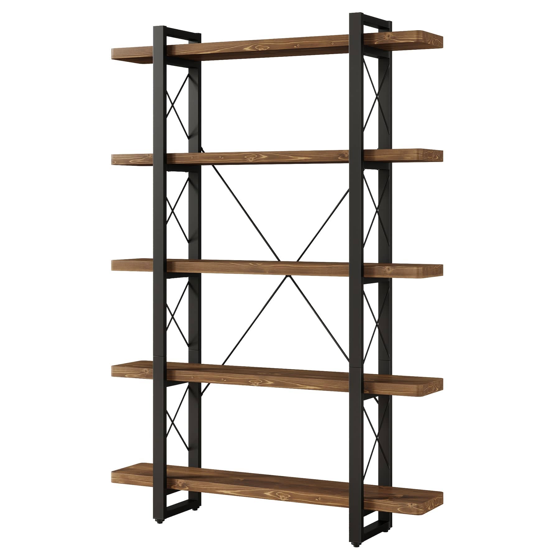 Kadyn - Rustic Wood & Iron Bookshelf, 5-Tier Display Shelf, Storage Rack for Living Room, Brown - Brown And Black