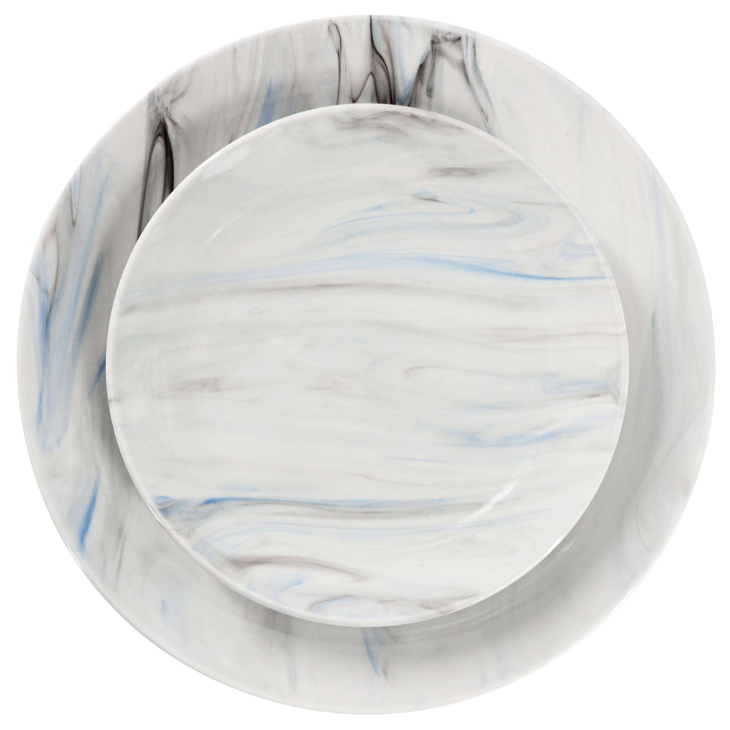 Alt View 2. Elama - Elama Fine Marble 16 Piece Porcelain Dinnerware Set in Blue and Gray - Blue and Gray.