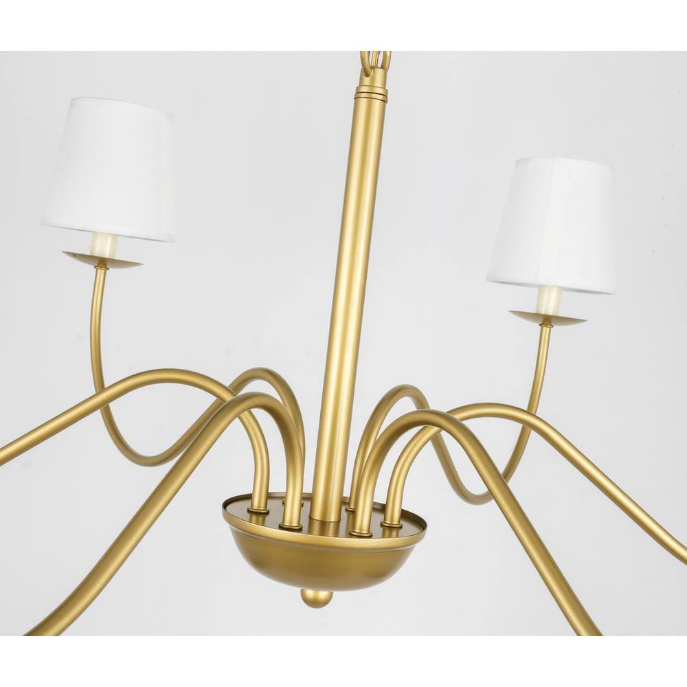 Angle. Living District - Eclipse 6 light Brass and White shade chandelier - Brass And White Shade.