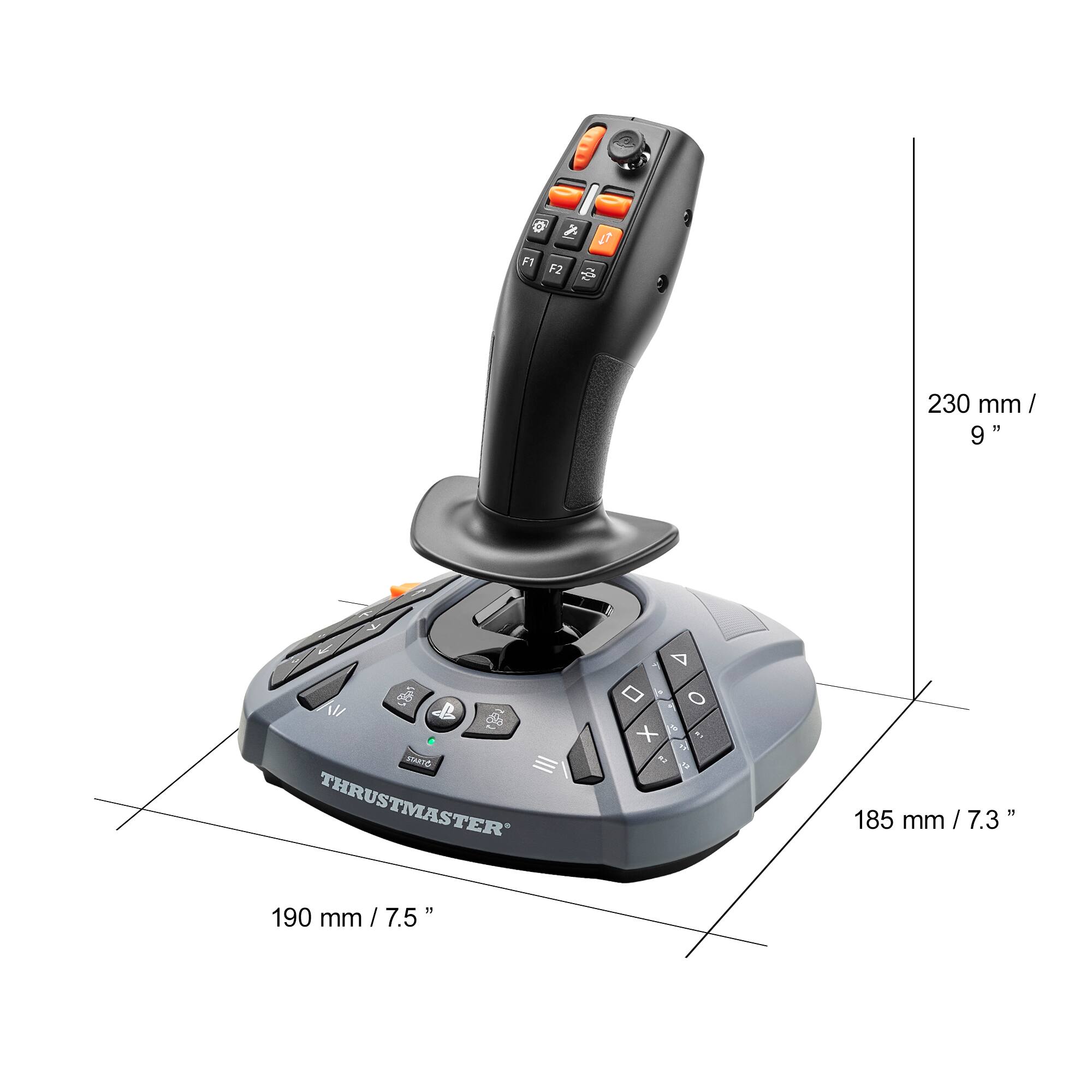 F1 y F2  
T 230 mm / 9"  
SNATO THRUSTMASTER  
A O x 1 a 2  
185 mm / 7.3"  
190 mm / 7.5"  
185 mm / 7.3"  
190 mm / 7.5"