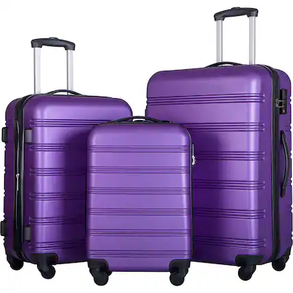 Front. Ecooso - 3-Piece Expandable ABS Hardside Spinner Luggage Set with TSA Lock, 20-Inch, 24-Inch, and 28-Inch Suitcases - Purple.