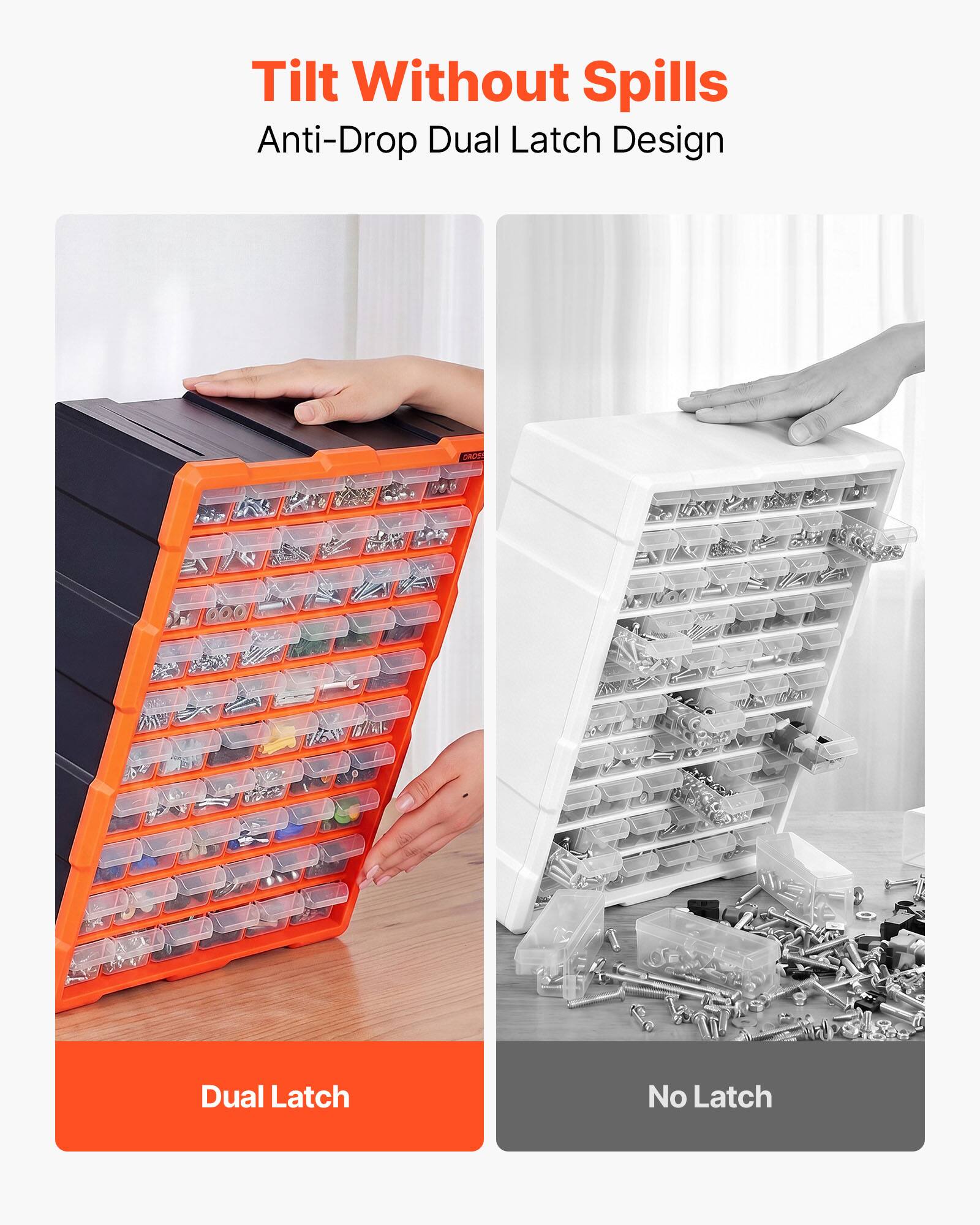 Tilt Without Spills  
Anti-Drop Dual Latch Design  
Dual Latch  
No Latch