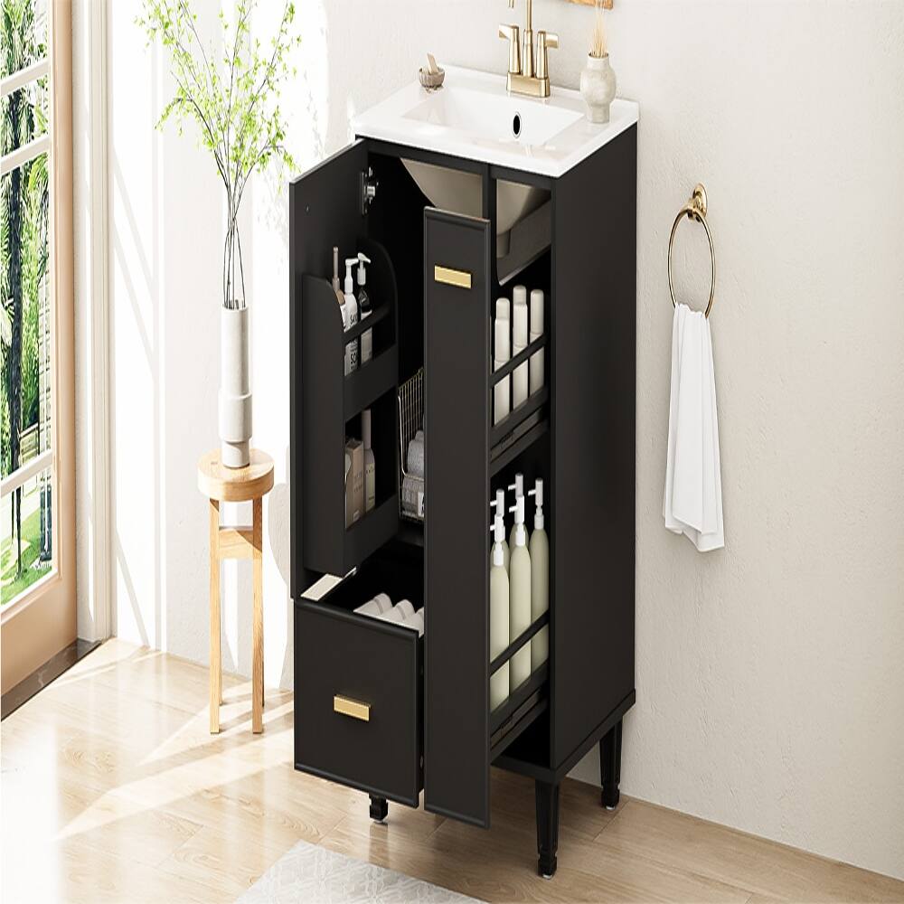Angle. Loheer - Loheer 24 inch black bathroom vanity with sink Freestanding Cabinet - Black.