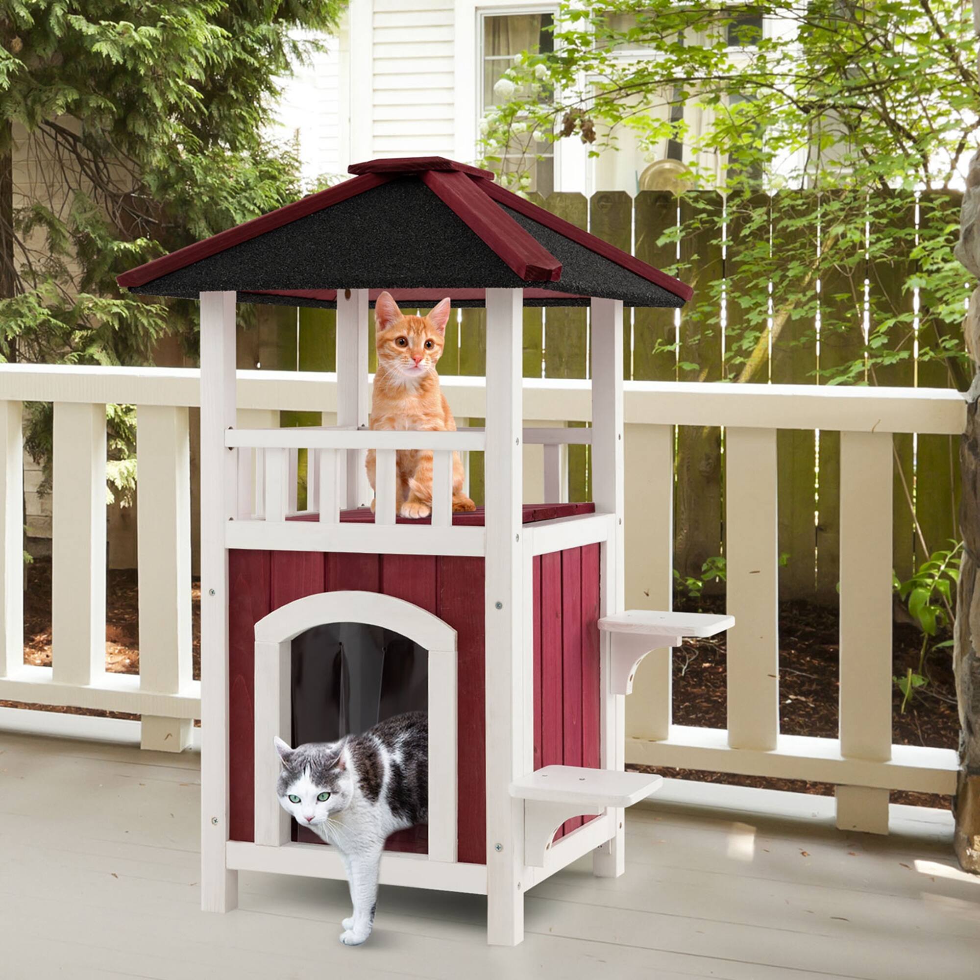 Alt View 1. Costway - Costway Outdoor Cat House 2-Story Wooden Cat Shelter with Asphalt Roof Removable Floor.
