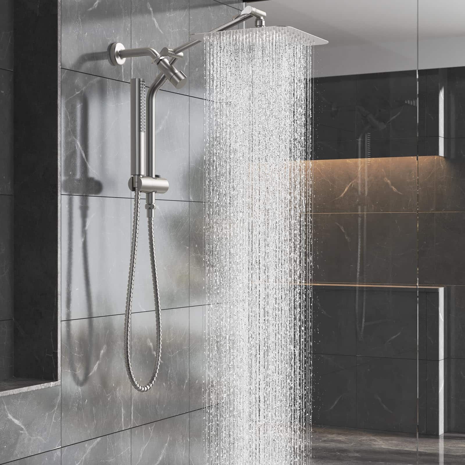 Dazzed Corner - All-Metal Rain Shower Head Combo with Handheld Spray, Adjustable Extension Arm - Brushed Nickel