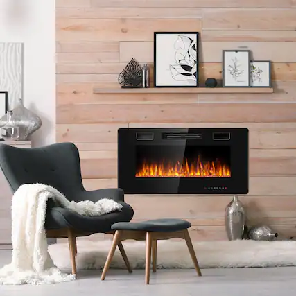 Front. Boyel Living - 36 Inch Ultra Thin Wall Mounted Electric Fireplace.