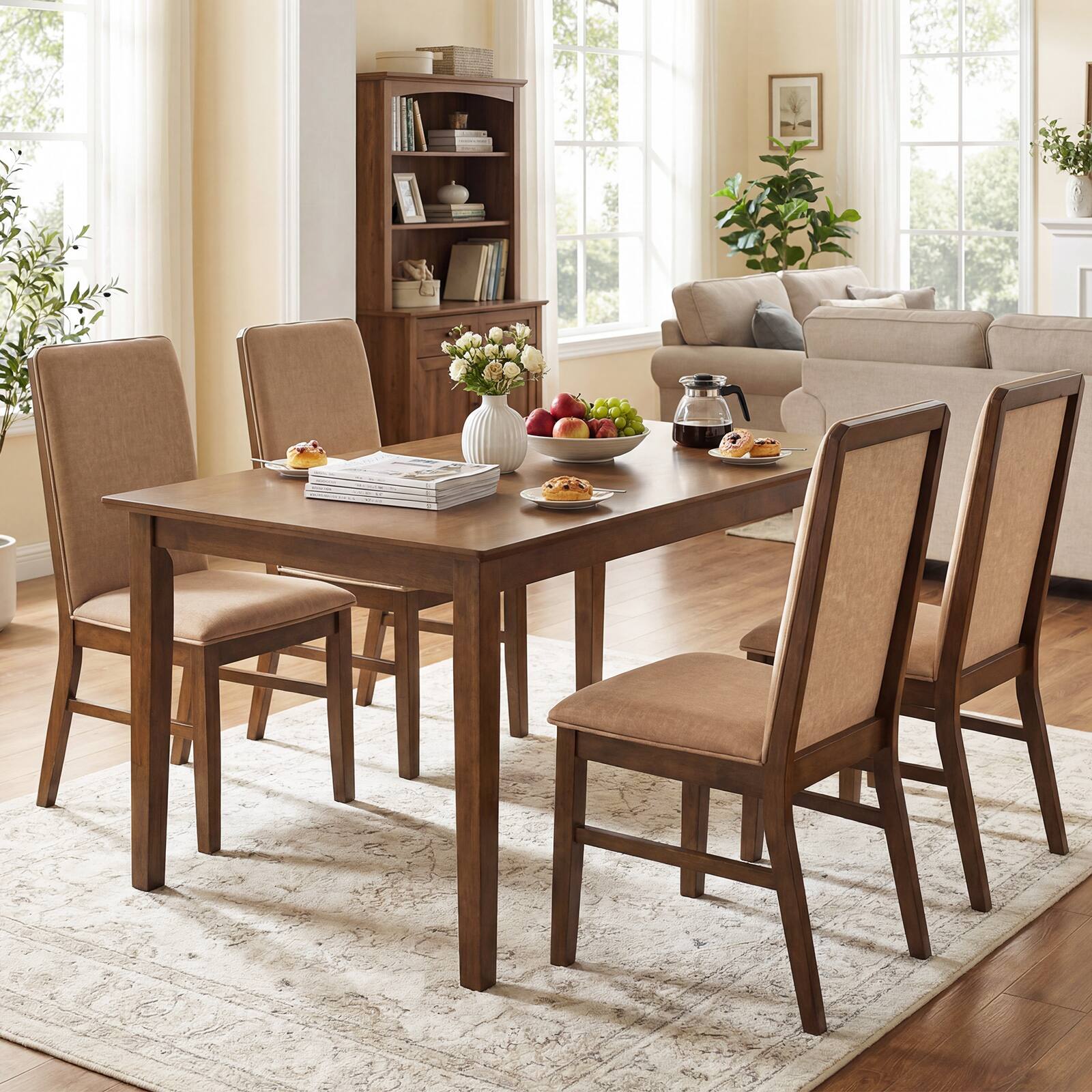 Alt View 1. Gymax - Gymax Upholstered Dining Chairs Set of 4 w/ Solid Rubber Wood Legs for Dining Room - Brown.